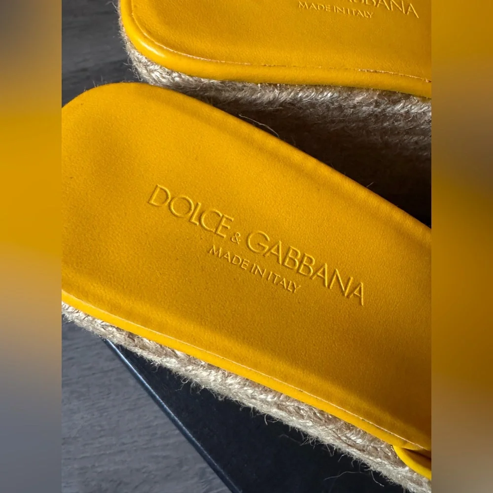 Dolce & Gabbana Yellow Leather Logo Espadrille Wedge Sandals Sz 8,5-9us - Picture 5 of 10